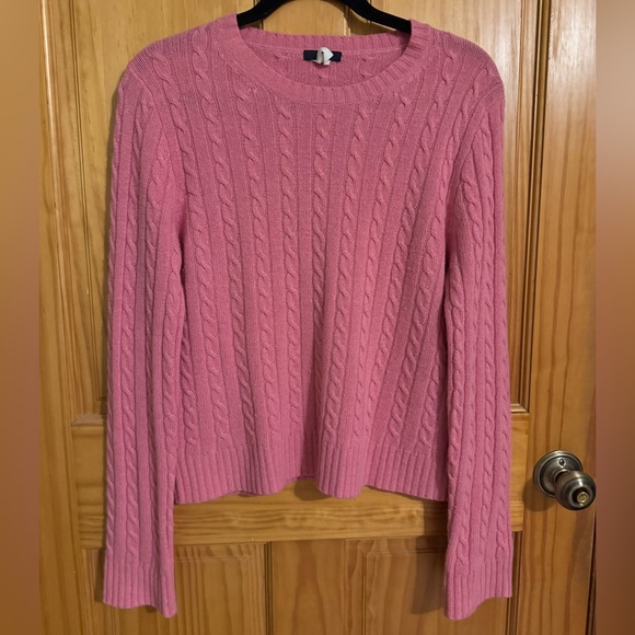 J. Crew Sweaters - J.Crew Pink Cable Knit Sweater Women’s Large Wool Cashmere Angora